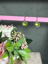 Silpada Sterling Silver and Green Glass Drop Earrings Locking Wires  W1455 3/4"