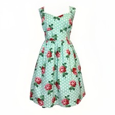 Modcloth Retro Mint Green Polka Dot Dress Roses Fit  Flare Lined Rockabilly 2X