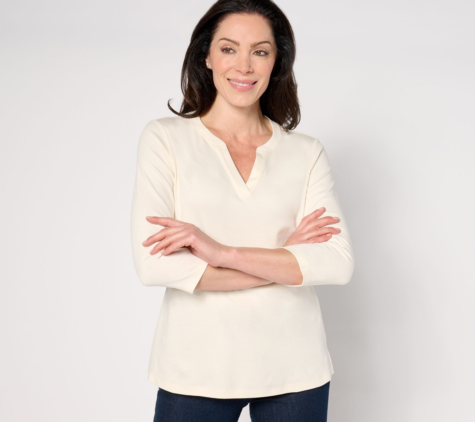 Isaac Mizrahi Live! Women's Top Plus Sz 3X Essentials Pima Cotton White A674055