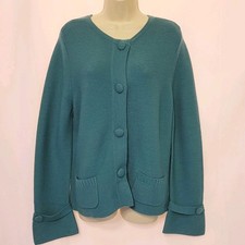 VTG Pendleton Petite Turquoise 100 Merino Wool Cardigan Knit Sweater Wmn's L