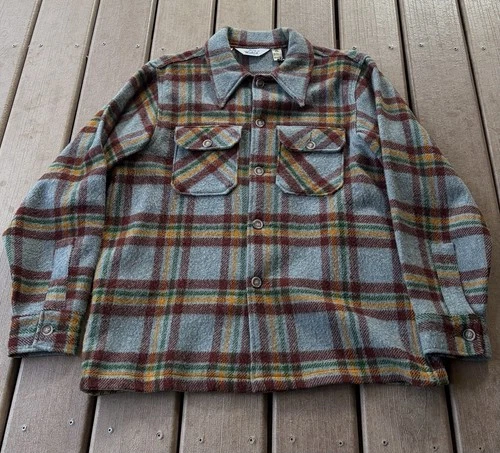 VTG NOS Late 70s Early 80s Woolrich Gray Plaid Button Up Shirt Jacket Men’s LG - product listing photo