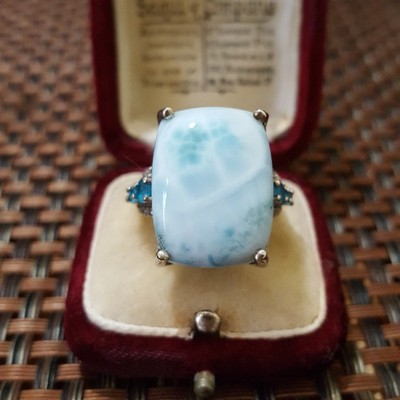 Statement Ring Sterlingsilber groß Larimar, Neon Apatit & Topas UK Größe N1/2