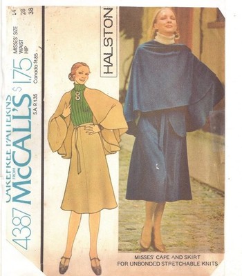 McCall s Halston 4387 Sewing Pattern Size 14 Cape & Skirt Knits Vtg 1975 Uncut