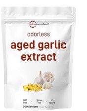 Odorless Garlic 7500mg Per Servings, 300 Softgels  2 Years Aged Garlic Extra...
