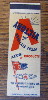 WWII PATRIOTIC MATCHBOOK COVER: AIRCRAFT FITTING COMPANY 1940s MATCHCOVER M16