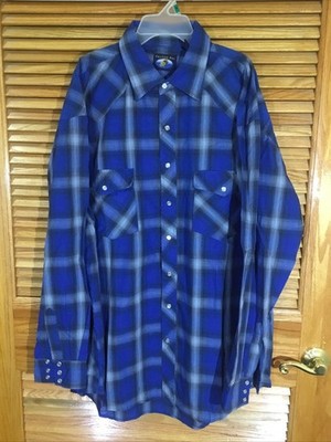 Falcon Bay Men s Size XXLT Blue Plaid Long Sleeve Casual Snap Up Shirt CM-532