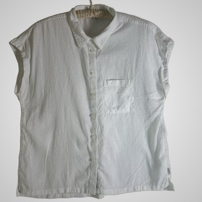 Orvis Linen Blend Boxy Sleeveless Top 90 s Vibe Crisp White Relaxed Womens Lrg