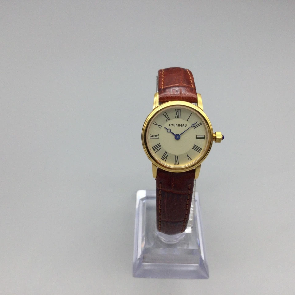 Tourneau Womens 26mm Watch Gold Tone Leather Sapphire Crystal New Battery - Image 2 of 4