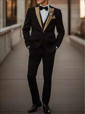 Men Suit Black Peak Lapel Blazer Formal Party Prom Groom Tuxedo Wedding 3 Piece
