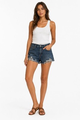 Aeri Distressed Denim Shorts Medium Wash Raw Hem Women s Size M