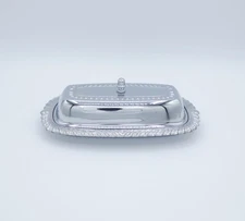 Vintage Irvinware USA Chrome Plated Butter Dish /w Lid & Glass Insert