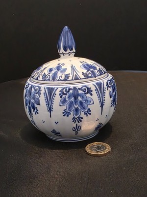 Vintage Delfter Holland handbemalter blau-weißer Topf - Krone Delfter Mark um 1938