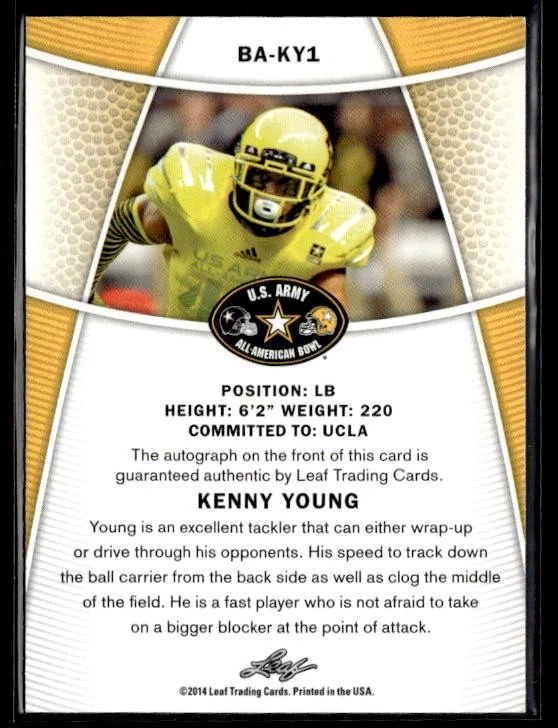 L19,964 - 2014 Leaf Army All-American Bowl #BAKY1 Kenny Young Auto /50 - Image 2 of 2