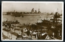 Battleship HMS "NELSON"entering PORTSMOUTH HARBOUR, passing thePoint. c1930 RP