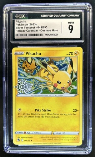 2023 Pokemon Holiday Calendar Silver Tempest Pikachu Cosmos Holo #049/195 CGC 9