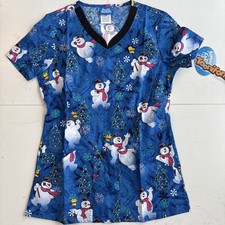 Frosty The Snowman Cherokee Scrubs Tooniforms V Neck Women  s XS Top TF671