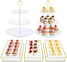 8PCS Cake Stand Set, Plastic Cupcake Stands with Gold Rim, Dessert Display St...