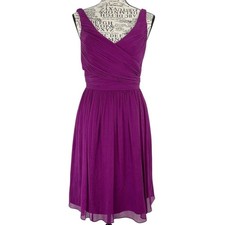 J Crew Purple Silk Chiffon V Neck Dress Size 2 Purple Ruched Bodice Knee Length