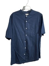 Primark Mens Navy Mandarin Collar Button-Up Shirt XL 100 Cotton