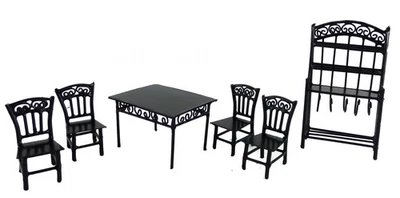 Puppenhaus Esszimmer Möbel Set Schwarzes Metall Halb Zoll 1:24 Maßstab - Bild 1 von 4