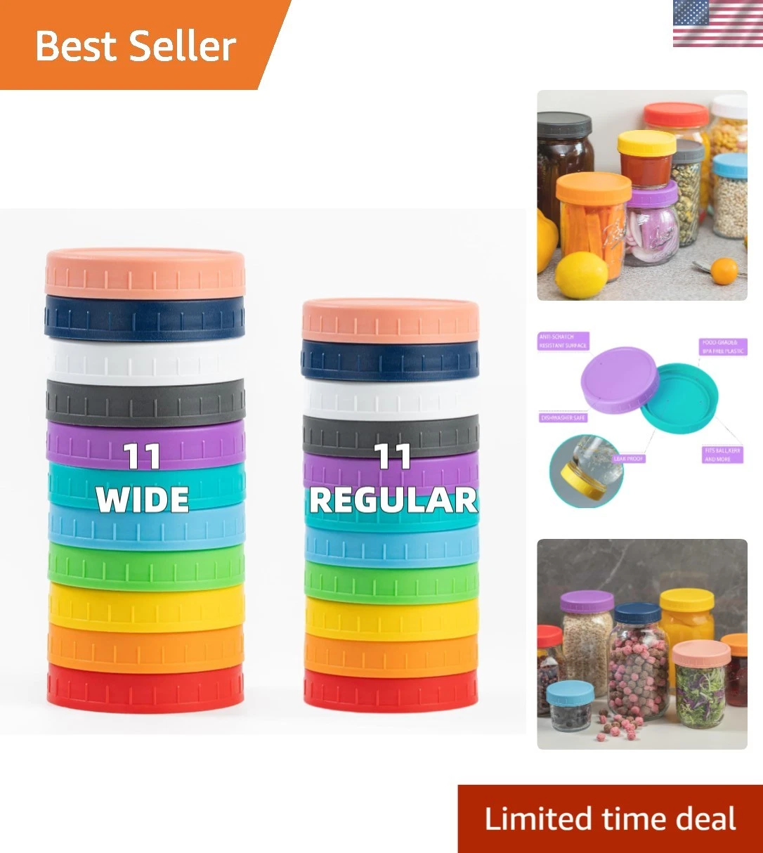 Plastic Mason Jar Lids 22 Pack Fits Ball Kerr Wide Regular Mouth Leakproof