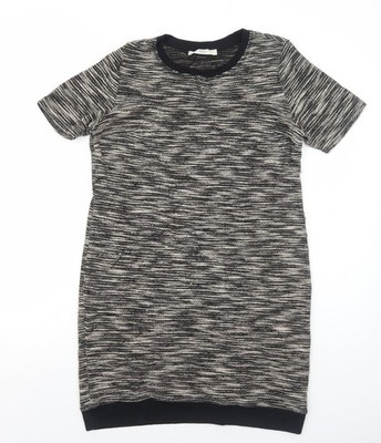 Marks and Spencer Damen Schwarz Geometrisches Polyester A-Linie Größe 12 Rundhalsausschnitt