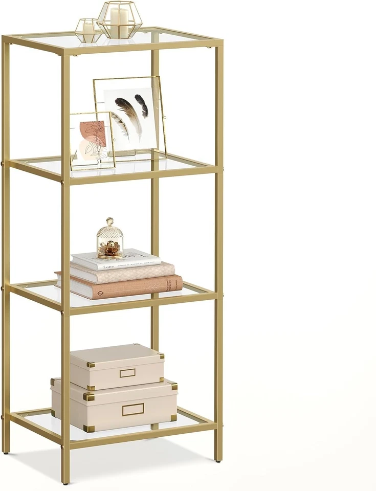 Sleek 4-Tier Glass Bookshelf with Metallic Gold Frame - Versatile Display Unit - image 3 of 4