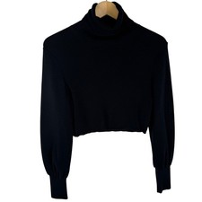 Wilfred Aritzia Wool Cotton Cropped Turtleneck Sweater Womens S Black Ribbed