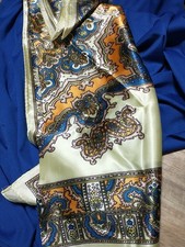 LADIES SCARF Hand Rolled Paisley 100 Acetate Japan 30X30" YELLOW ORANGE RN14750