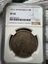 5 Bolívares 1912, Venezuela 1912 , Silver Coins NGC XF 45 🔥