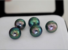 Pair of 9-10mm South Sea Genuine Green Ish Round Loose Pearl Undrilled AAA