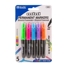 BAZIC Fancy Colors Mini Fine Point Permanent Markers w/ Cap Clip-5/Pack, 24-pack