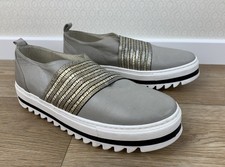 G.K.MAYER Damen Gr. 39 Plateau Halbschuhe Vitello Leder grau gold Slipper OK