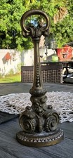 Antique Heavy Victorian Brass Scrolled Doorstop Door Porter Patina Finish