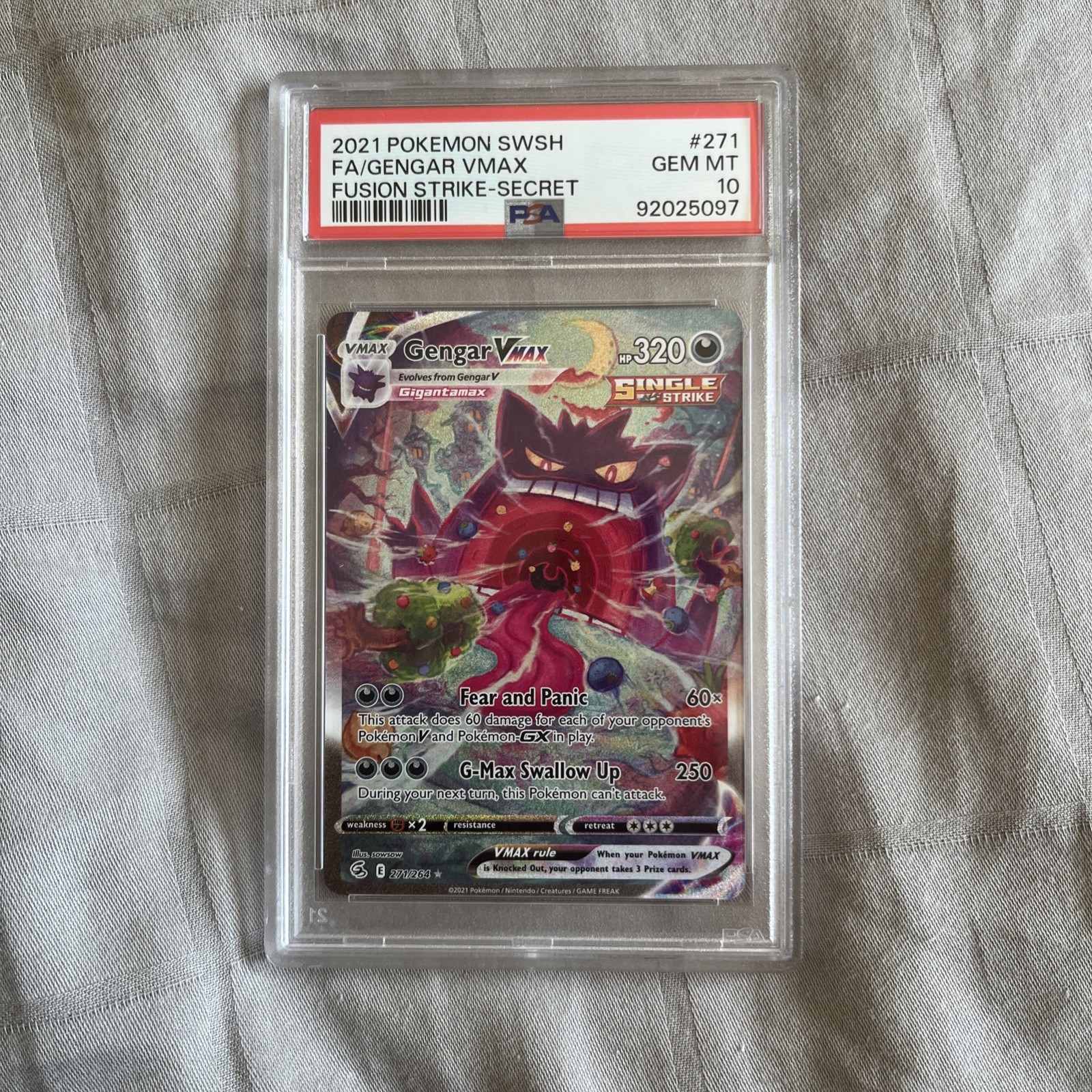 2021 Pokemon POKEMON SWORD & SHIELD FUSION STRIKE Holo #271 Fa/Gengar Vmax front