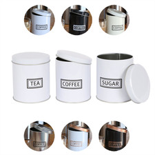 3pc Round Tea Coffee Sugar Storage Set Metal Airtight Kitchen Canister Jars Pots