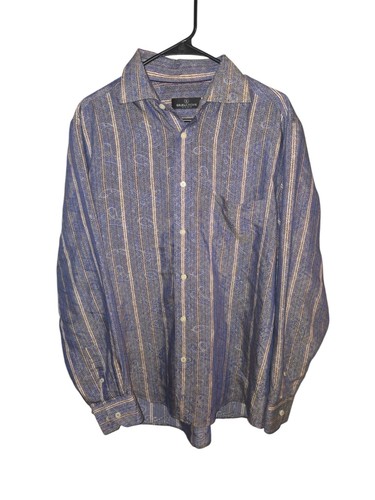 Men's Bugatchi Vomo Purple Paisley Button Down Shirt, Large, Old Money, Preppy