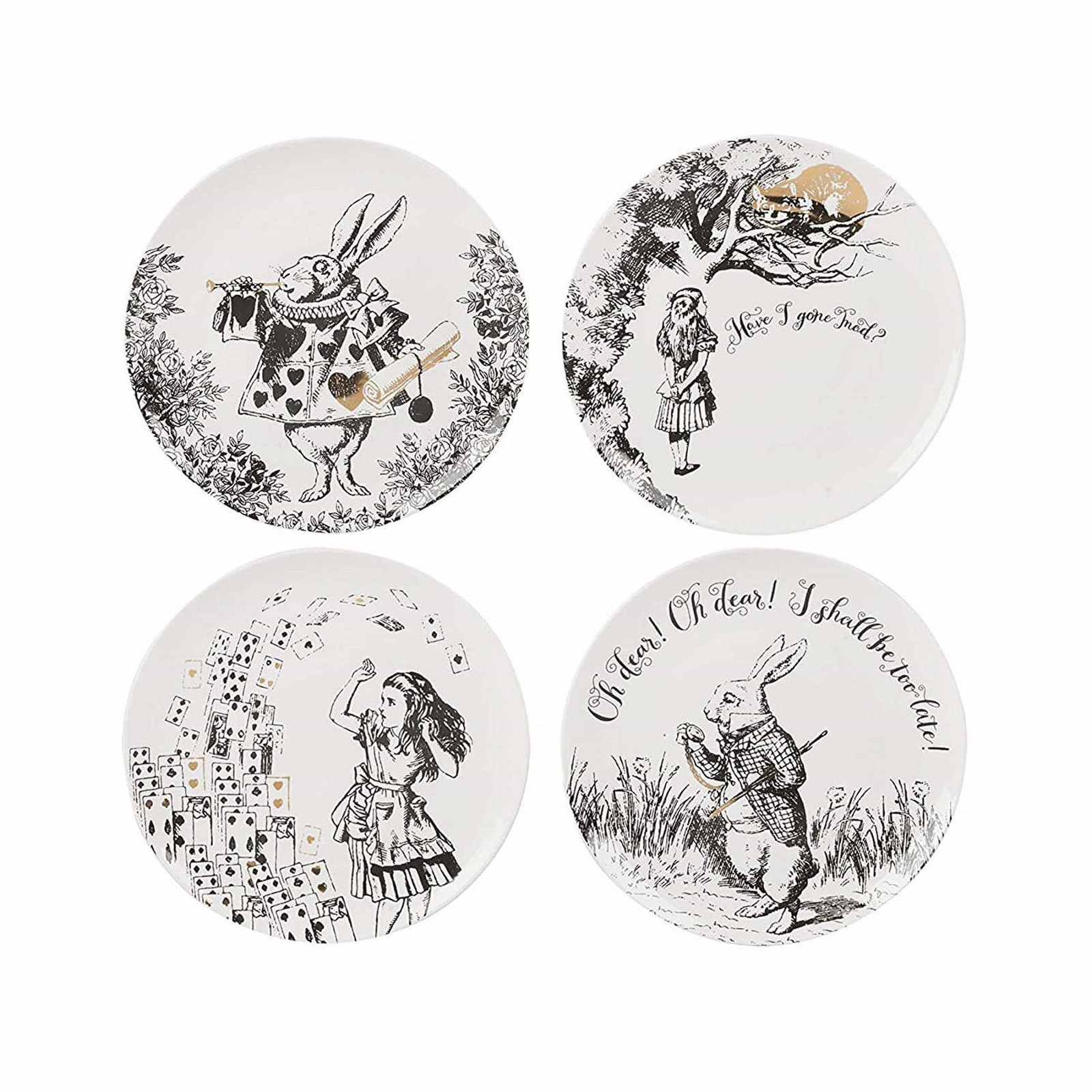 Alice In Wonderland Set 4 Fine China Side Plates Dessert Dishes Gift Box