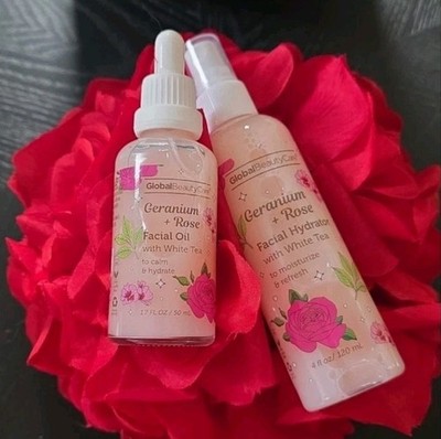Global Beauty Care Facial Oil & Hydrator Set   Geranium, Rose, White Tea