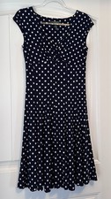 Lauren Ralph Lauren Navy Blue Polka Dots Fit & Flare Dress Sz 4 Rockabilly Chic