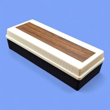 Vintage 1960 15 Cassette Storage Case Faux Wood Plasti Plex Beige Plastic Holder