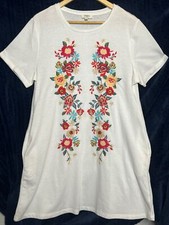 Umgee Women L Floral Embroidered Mini Dress Pockets White Cottage Core Spring