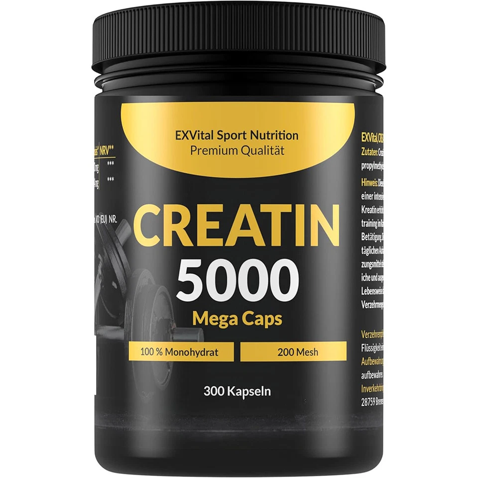 Creatin 5000 Monohydrat von EXVital Sport Nutrition, 300 Kapseln Kreatin