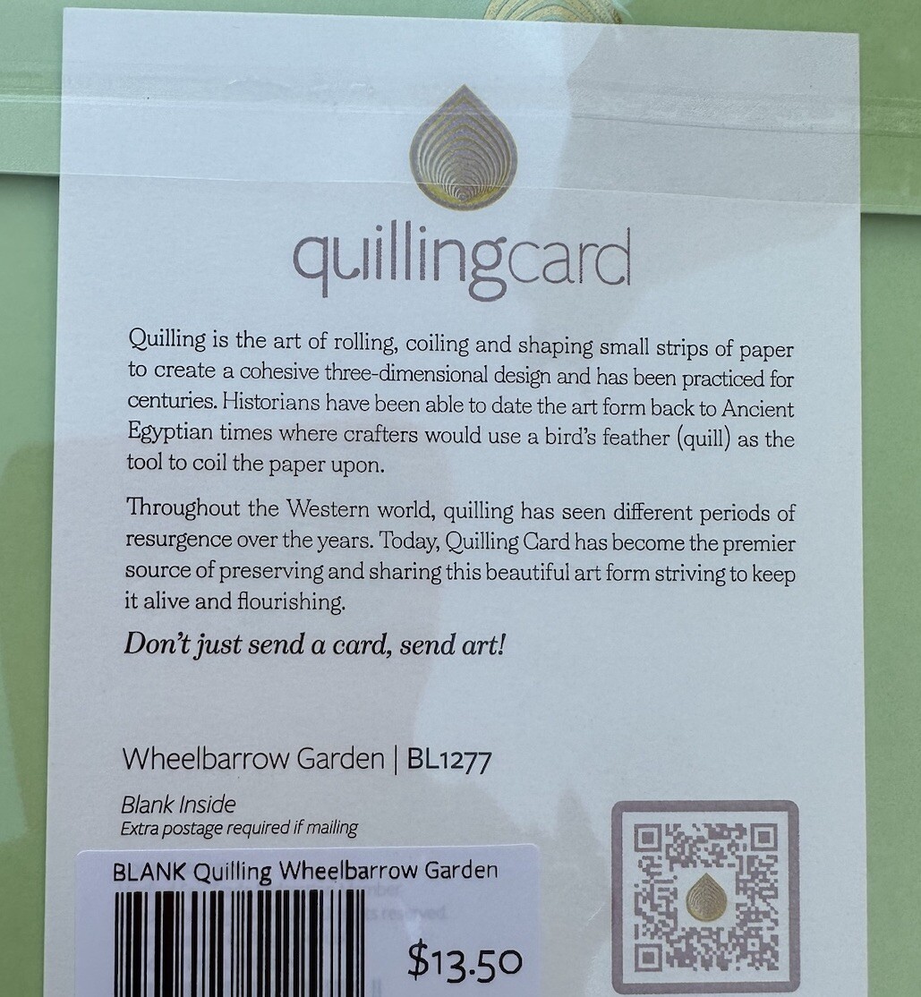 NEW Quilling Card Like Papyrus Frameable Floral Wheelbarrow Blank Card