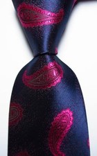 New Classic Floral Dark Blue Rose JACQUARD WOVEN 100 Silk Men's Tie Necktie