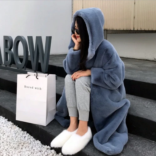 Ladies Faux Fur Coat Fluffy Hooded Winter Long Oversized Thicken Warm Outwear- - Picture 7 of 25