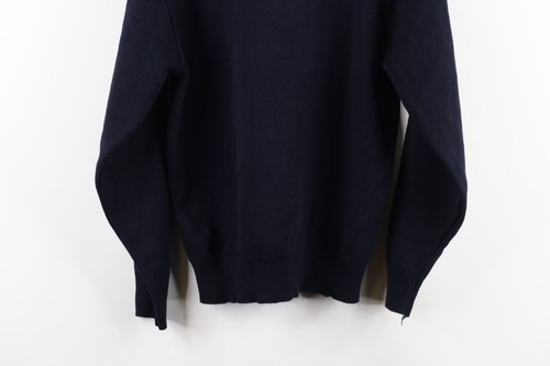 Vintage 90s Boys Large Spell Out Saint Francis Knit V-Neck Sweater Navy Blue USA - Picture 8 of 8