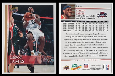 2008 Upper Deck LeBron James #23 Trading Card (#6/10) Cleveland Cavaliers NBA B