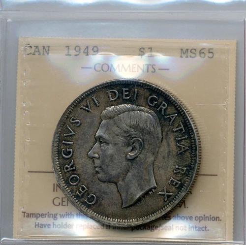 1949 Canada Silver Dollar - Gem Uncirculated, ICCS MS 65