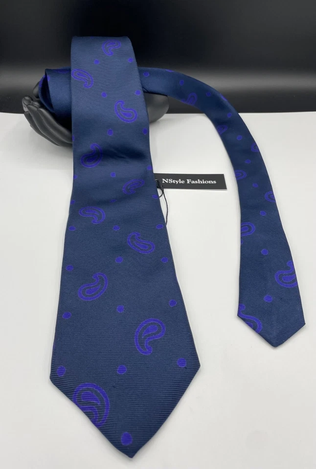 Corbata 100 % seda Abercrombie & Fitch para hombre ~ azul ~ cachemir ~ ¡Hecha a mano en EE. UU.! Foto 2 de 4